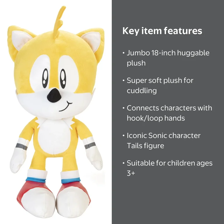Sonic The Hedgehog - Huge 18 Inch Tails Jumbo Plush, Large Fluffy