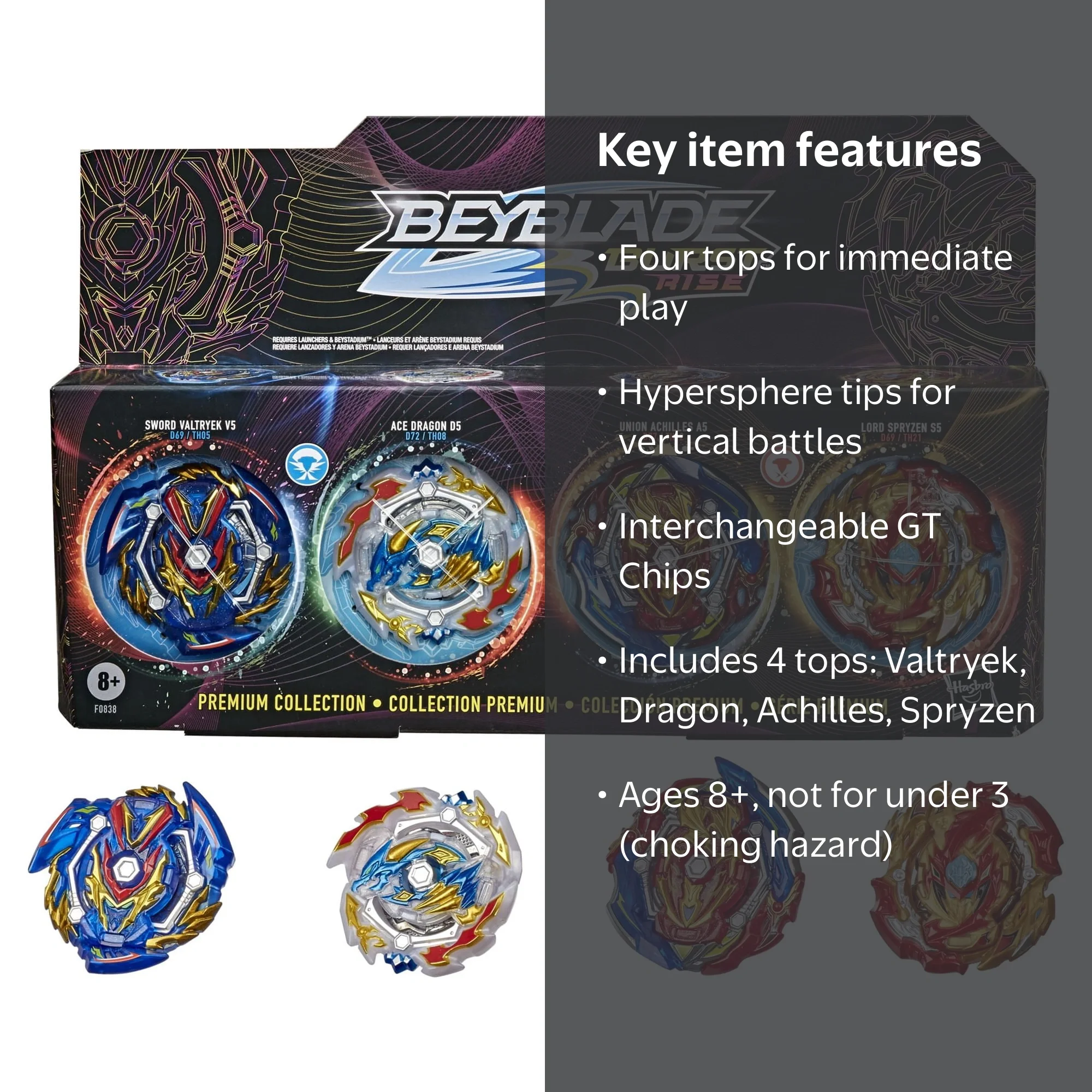 Beyblade Burst Rise Premium Collection Battling Top Set (4 Count