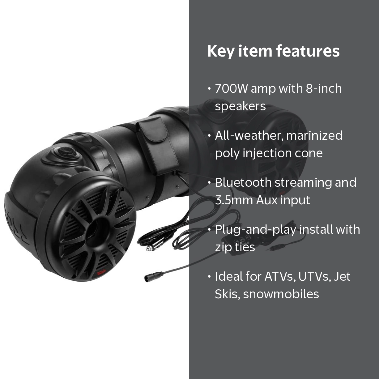 BOSS ATV85B ATV UTV 8-Inch 700W Weatherproof Bluetooth Speaker