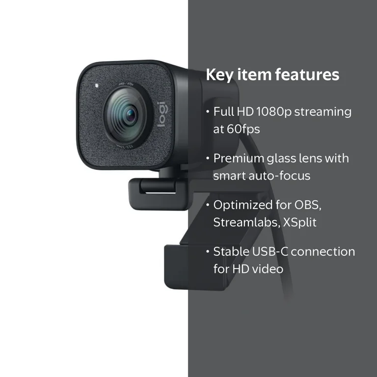 Logitech StreamCam, Live Color Streaming Camera, 1080p HD, USB-C