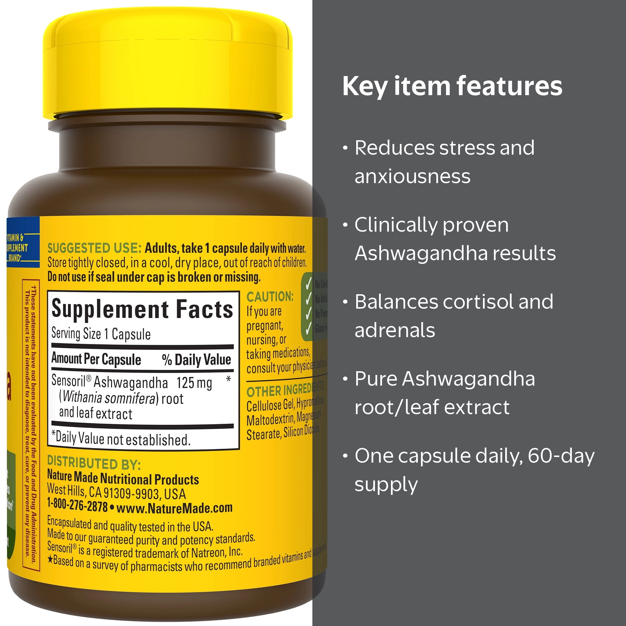 Nature Made, Ashwagandha Capsules, 125mg, 60 Count - Walmart.com