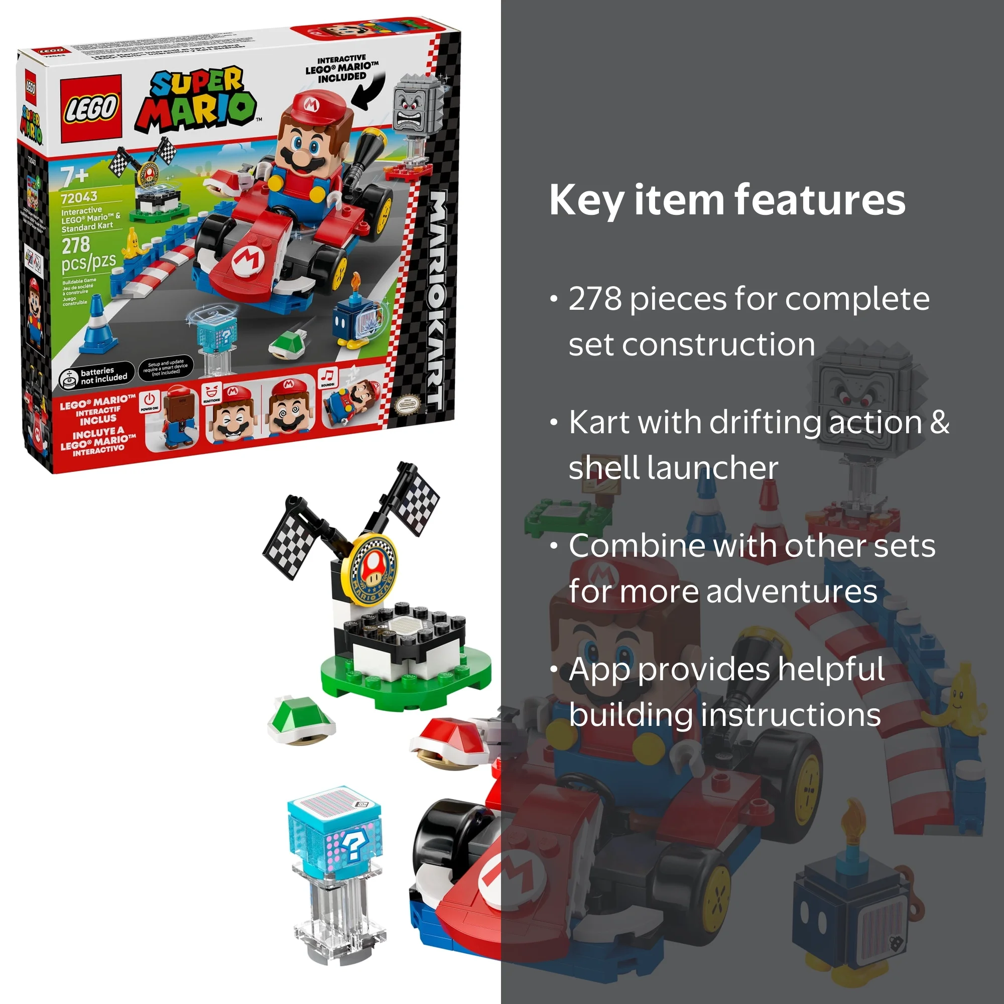 ゲームカセット LEGO Super Mario: Mario Kart Race Set, 278 Pieces, Interactive Toy