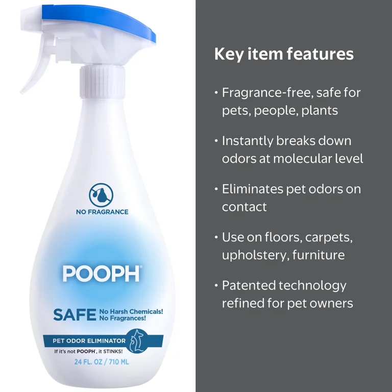 (3 pack) Pooph Pet Odor Eliminator Spray, 24 oz, Fragrance Free, No Harsh Chemicals