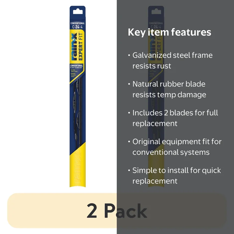 2 pack) Rain-X Expert Fit Conventional Windshield Wiper Blade C-24