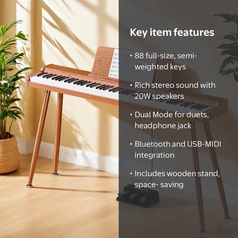 Terence 88-Key Digital Piano, Semi-Weighted Keyboard, Bluetooth