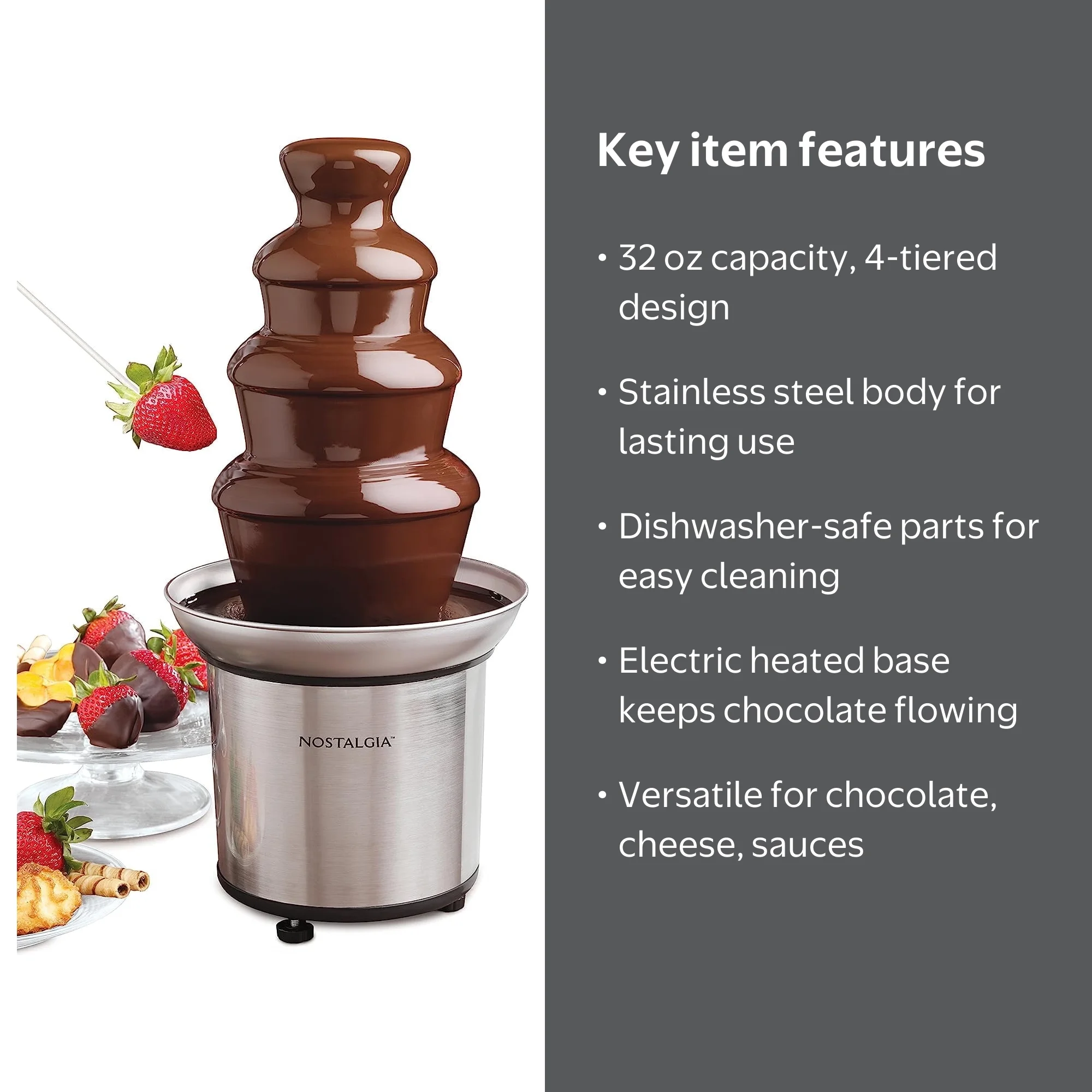 Nostalgia, 4 Tier Chocolate Fondue Fountain, 32 oz, Stainless
