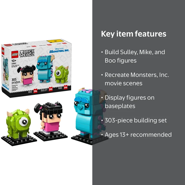 LEGO, Brickheadz Monsters Inc Boo Sulley Mike Set, 303pcs