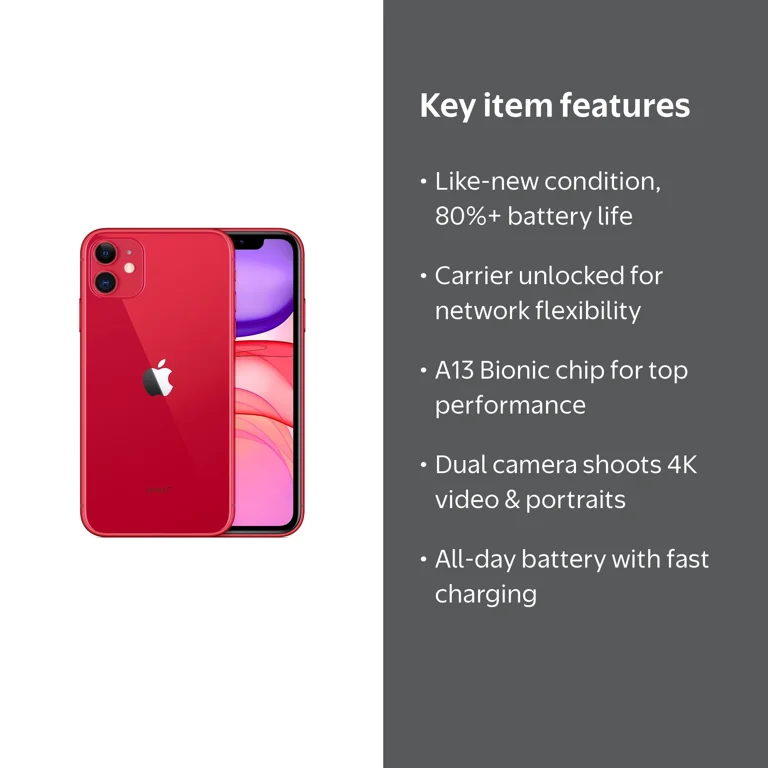 Restored Apple iPhone 11 - Carrier Unlocked - 128GB Red