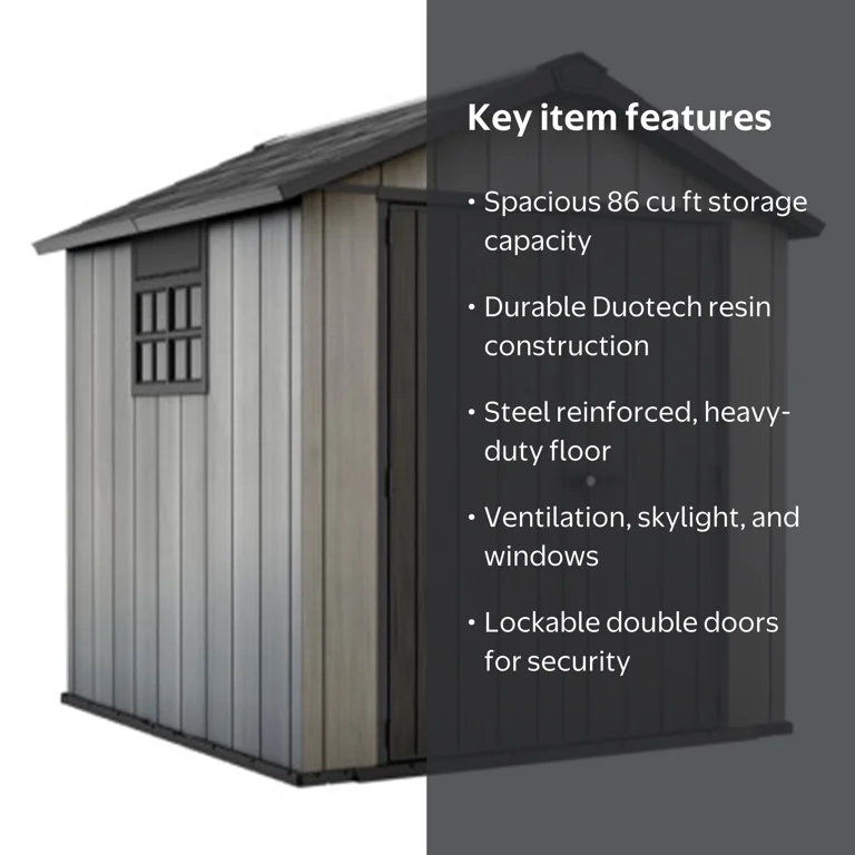 Keter Resin Oakland Backyard & Patio Garden Tool Storage Shed, 7 x