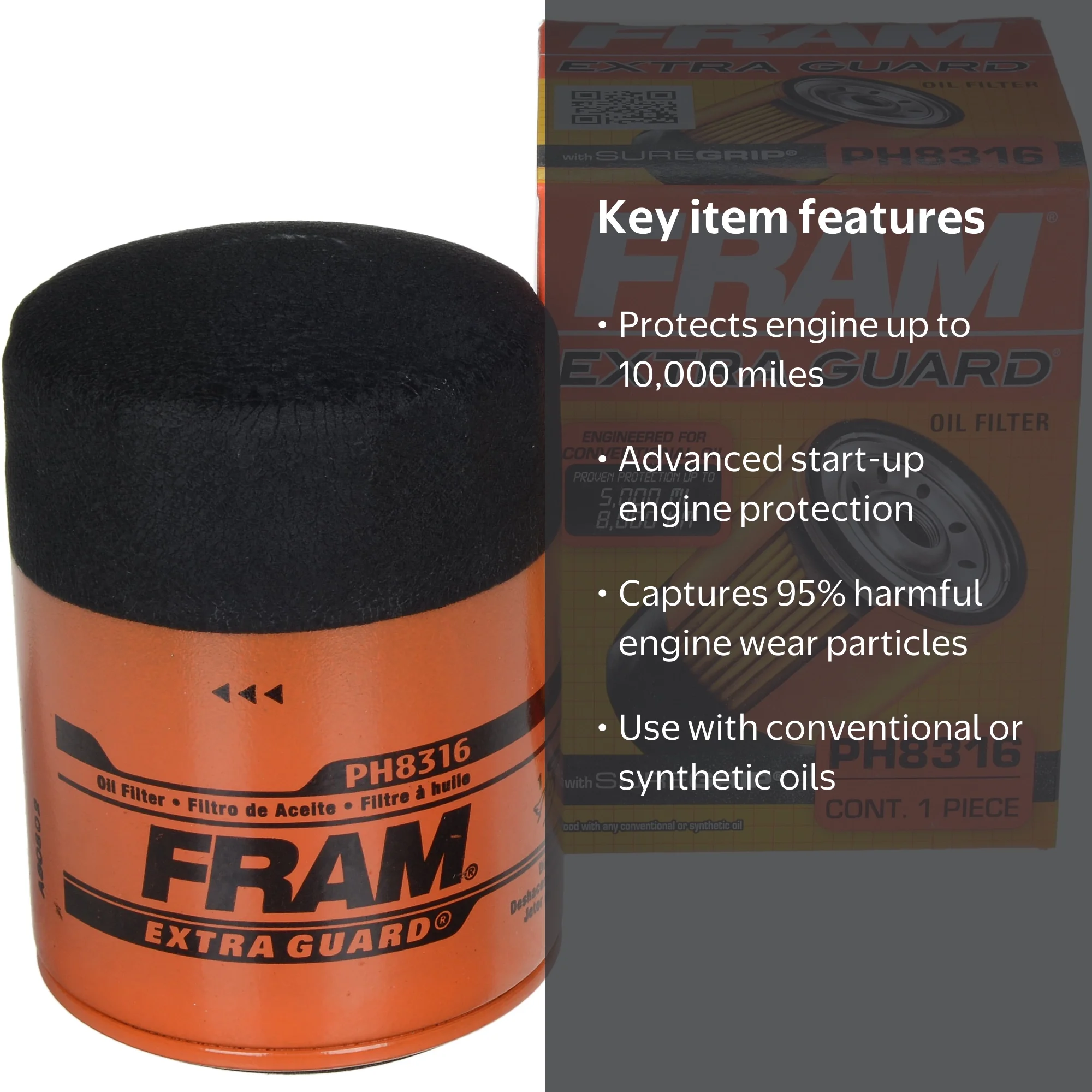 FRAM, Extra Guard Oil Filter, PH8316, Fits Select Vehicles