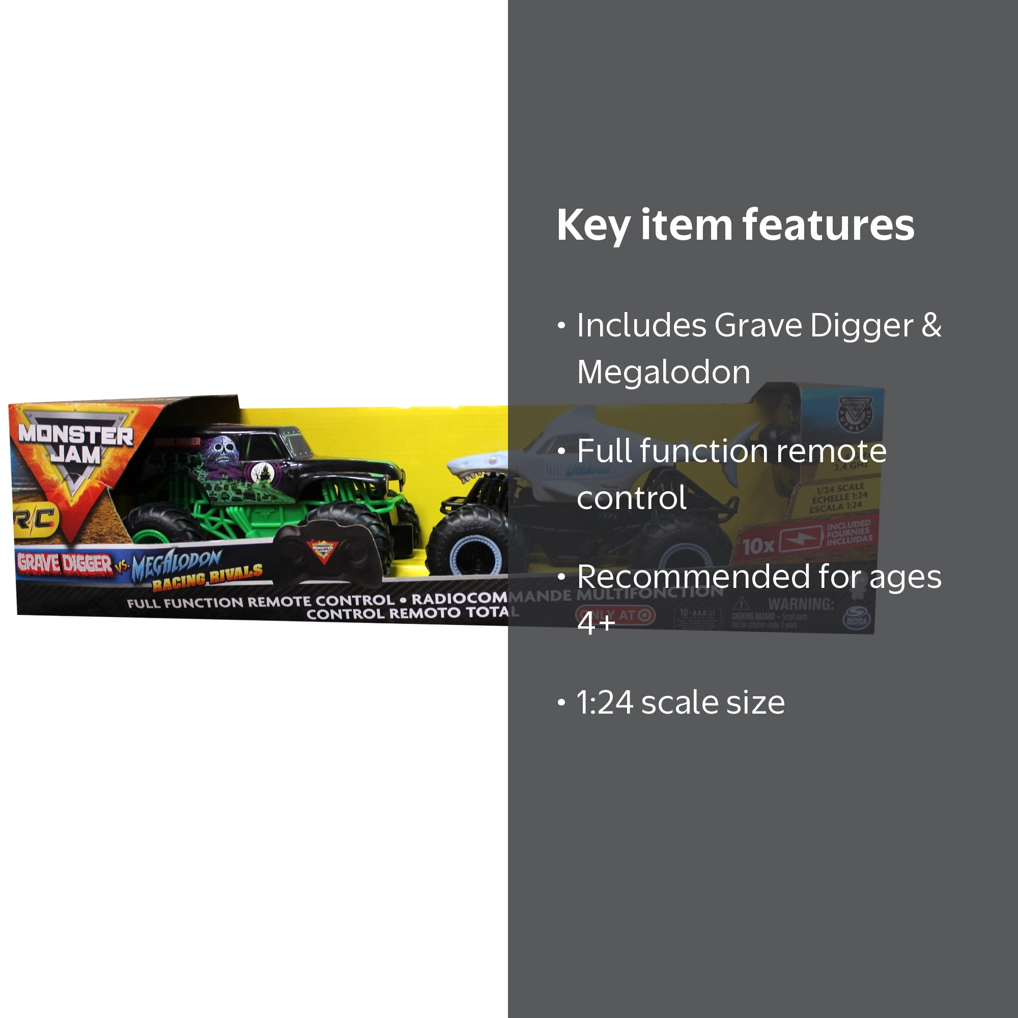 Monster Jam Official Grave Digger vs Megalodon RC Trucks Racing