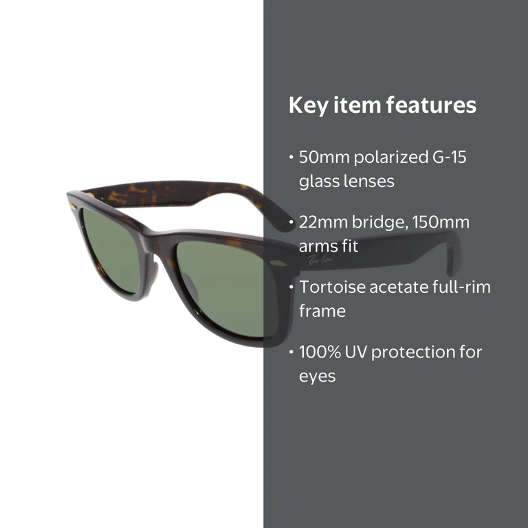 Ray-Ban Original Wayfarer Classic, Polarized Lens, Tortoise Square