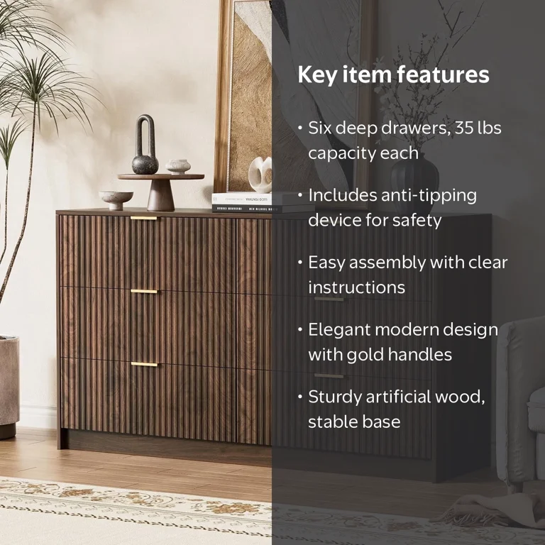 FURNIWAY 6 Drawer Dresser for Bedroom, 55