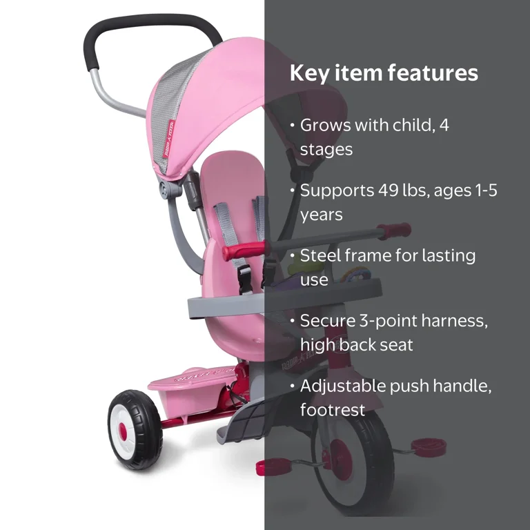 Radio Flyer, 4-in-1 Stroll 'N Trike, Pink, Infant and Toddler