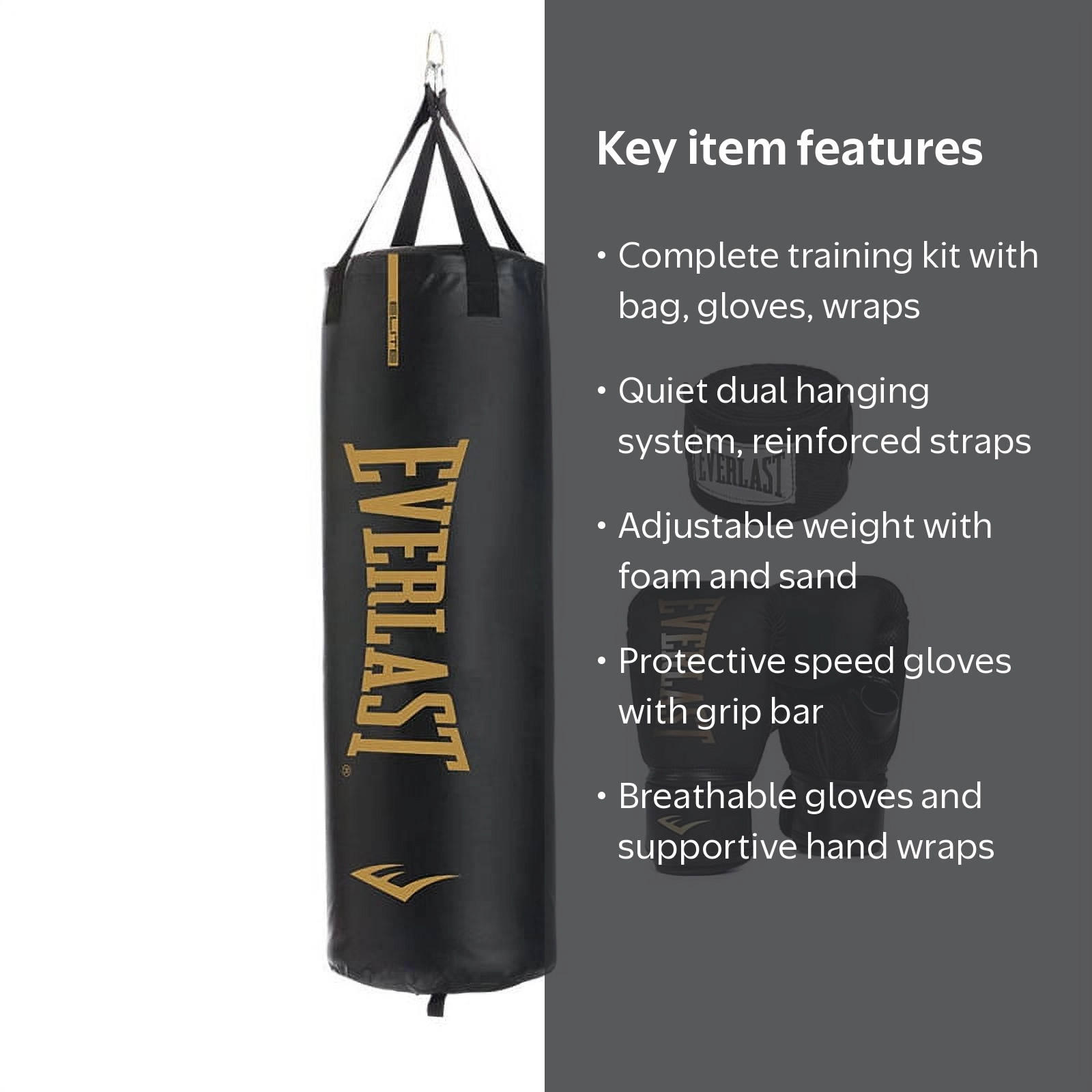 Everlast Heavy Punching Bag Kit, Large, Foam and Sand, Black