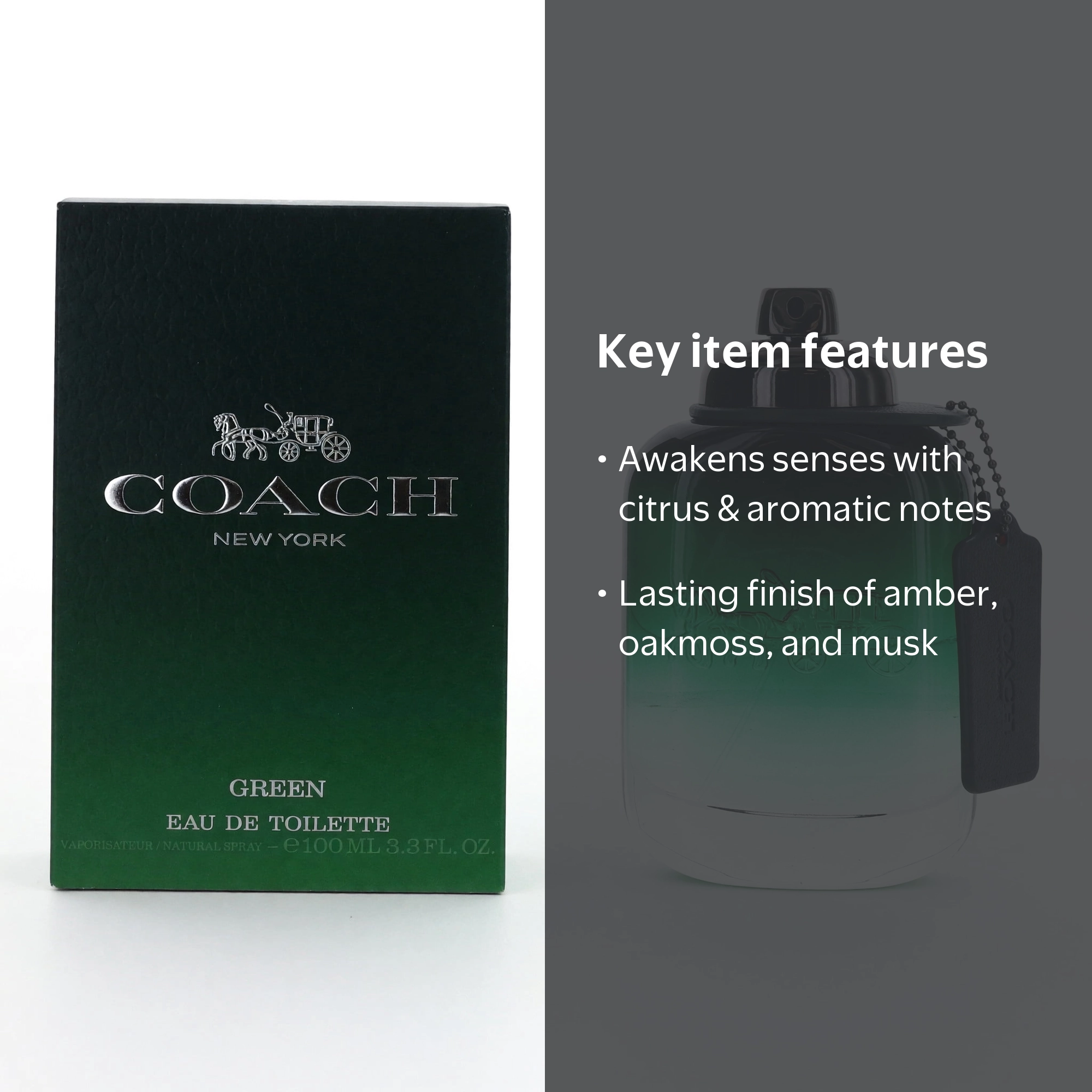Coach Green Eau de Toilette Spray, 3.3 oz, Citrus Aromatic