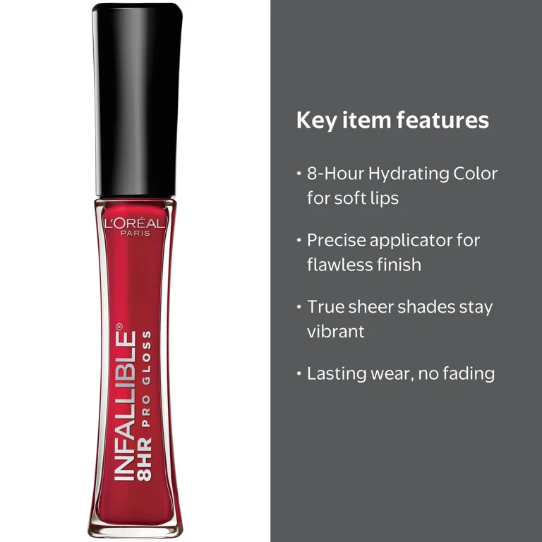 L'Oreal Paris Infallible 8 Hour Pro Hydrating Lip Gloss, Red