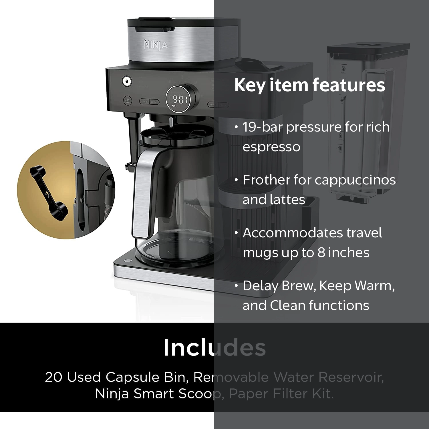 Ninja CFN602 Espresso & Coffee Barista System, Single-Serve Coffee