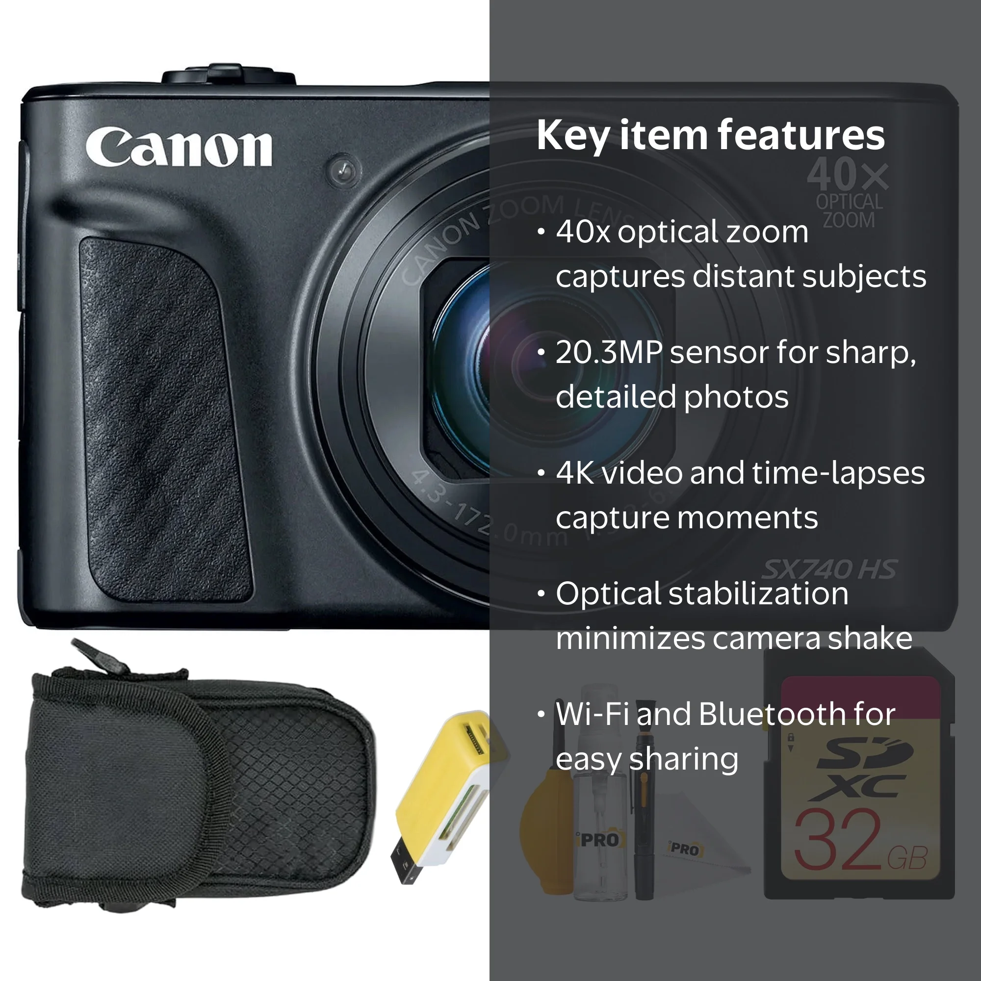 Canon PowerShot SX740 HS Digital Camera 40x Zoom Bundle 32GB Kit
