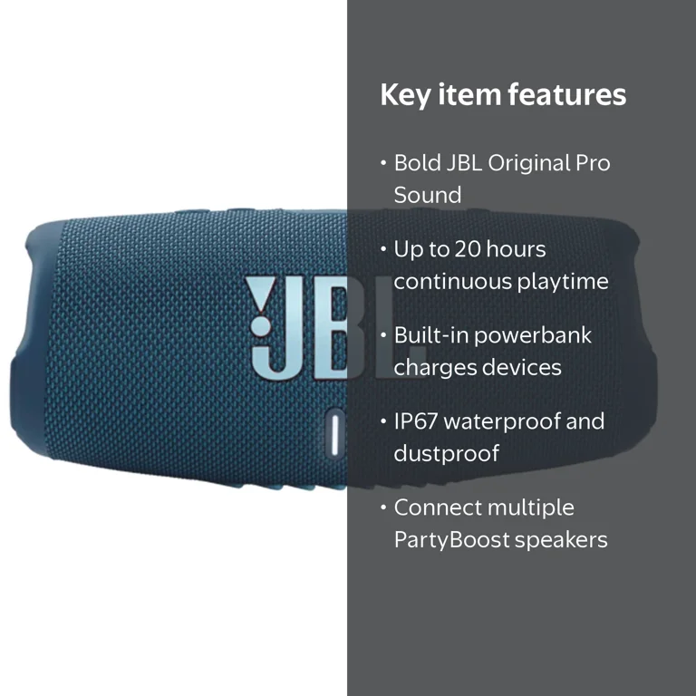 Restored JBL Charge 5 Blue Bluetooth Speaker (Refurbished