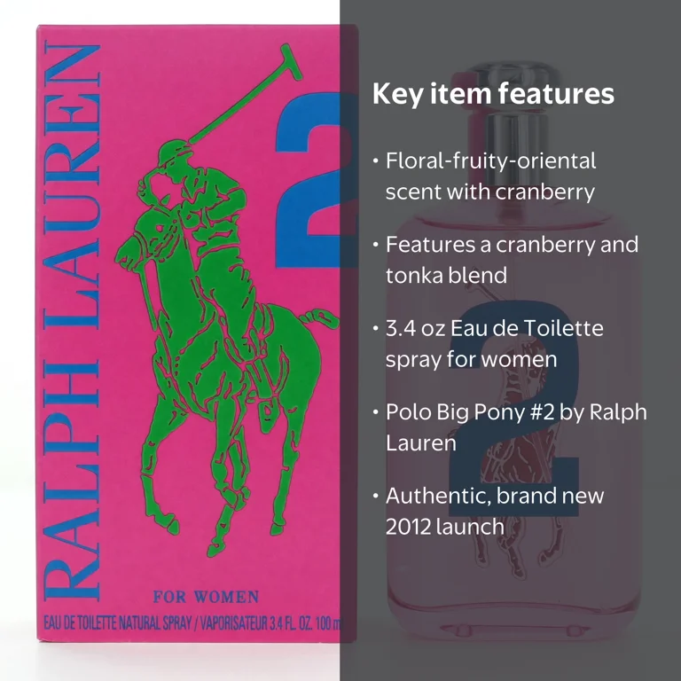 Polo by Ralph Lauren XXL ピーチスキン ポニーロゴ Polo Ralph Lauren Big Pony 2 Pink, 3.4 oz EDT Spray, Floral Tonka