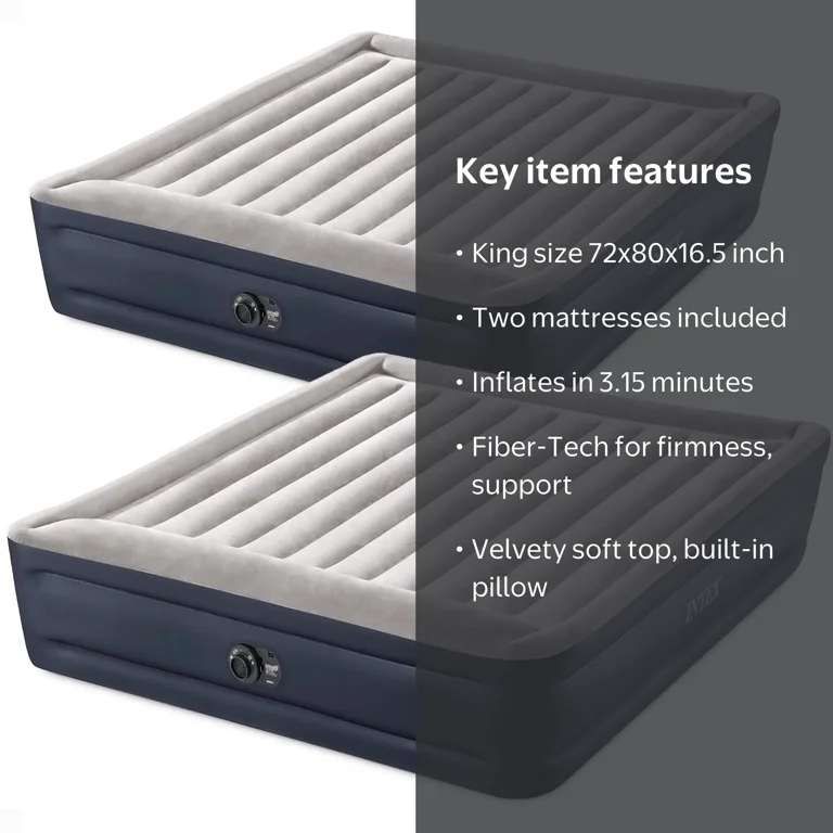 Intex Dura Beam Plus Deluxe Airbed King 2 Pack with Built-In Pump