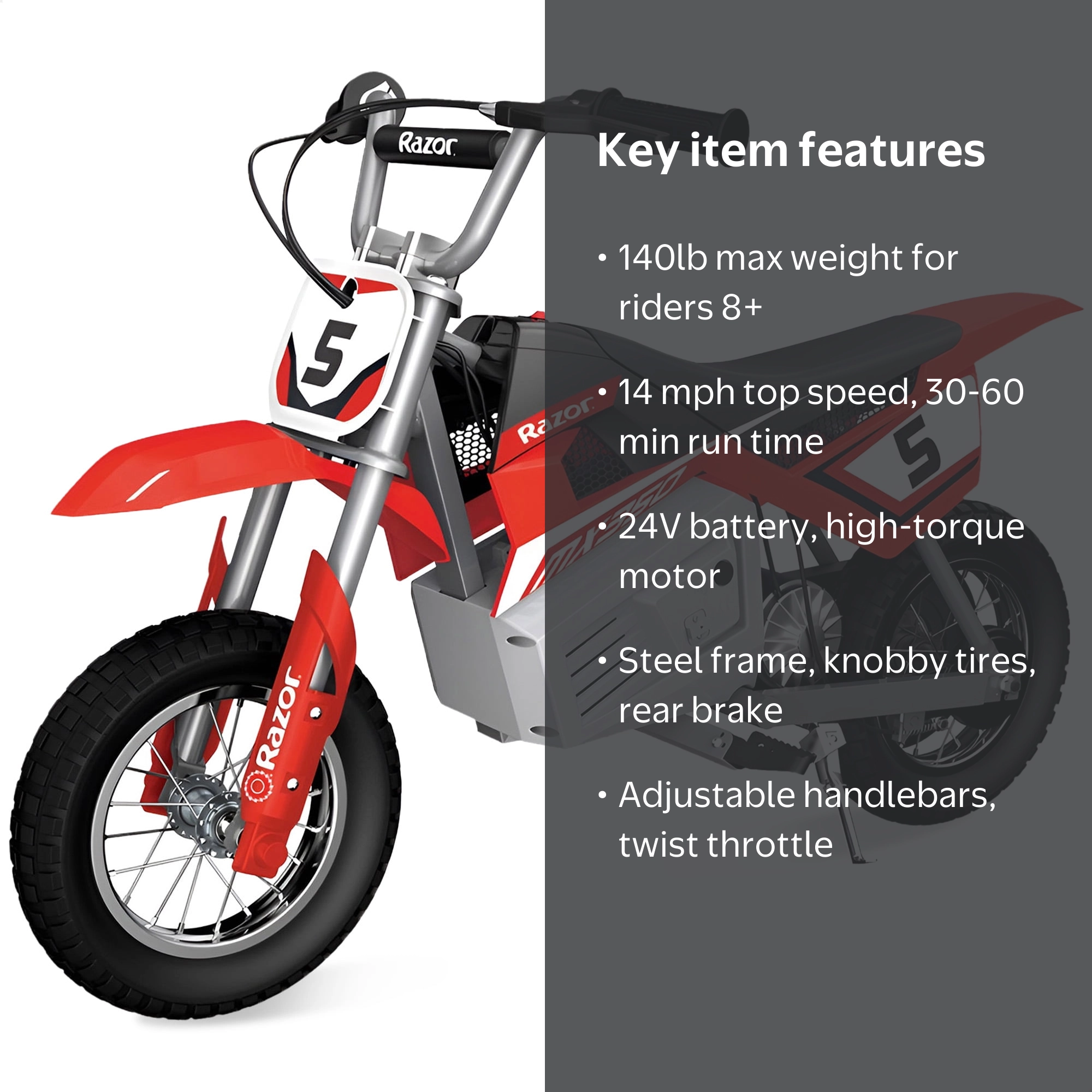 Razor MX350 Dirt Rocket Electric Dirt Bike for Teens, Youth Power
