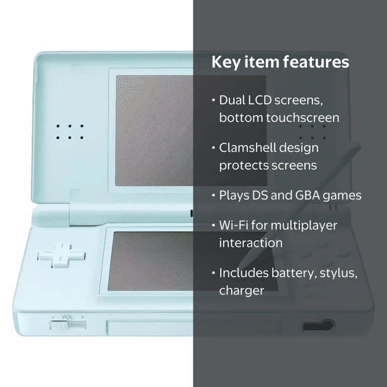 Nintendo DS Lite Ice Blue, Touchscreen, Microphone, Wi-Fi, Plays