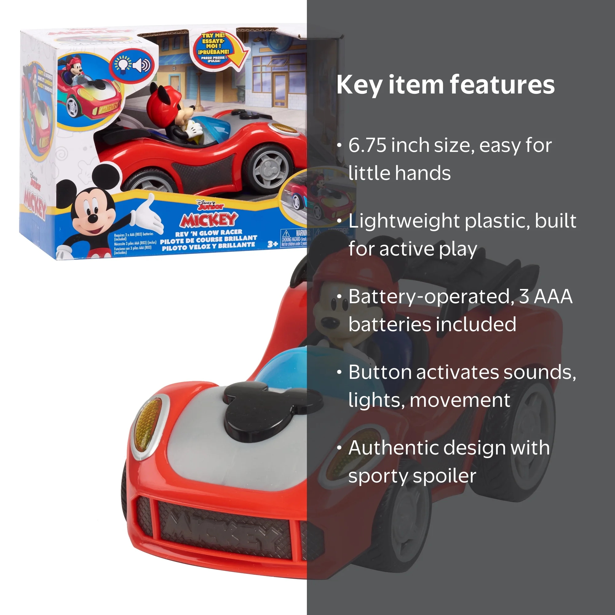 Mickey Mouse Rev 'n Go Vehicles with Lights and Sounds, Mickey's