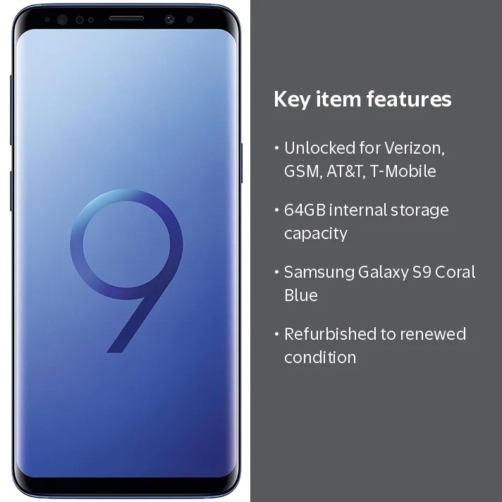 Samsung Galaxy S9, 64GB, Unlocked for Verizon, AT&T, T-Mobile