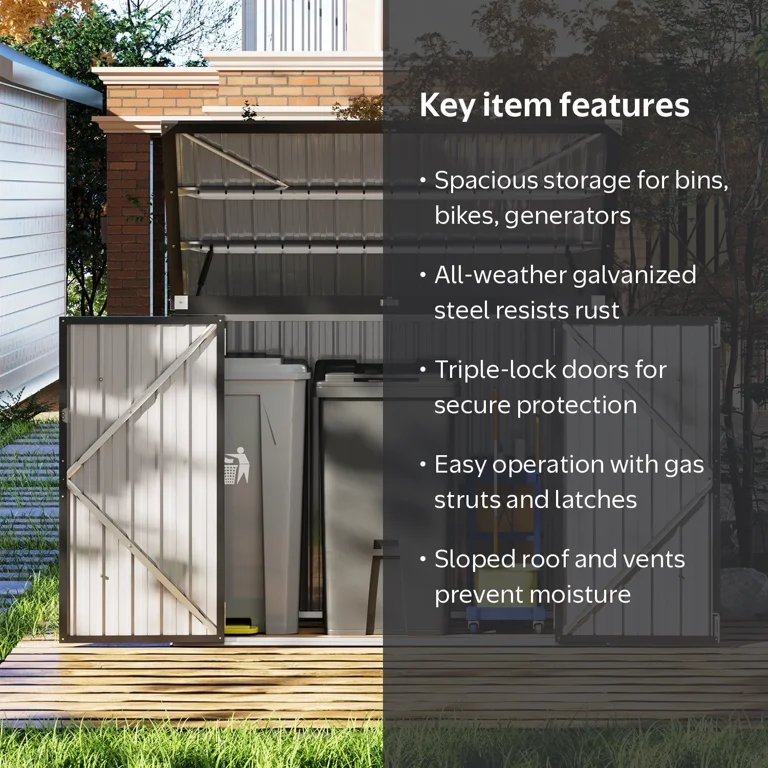 BaPiPro 2.6'x 5' Outdoor Metal Storage Shed, Garbage Can Shed with