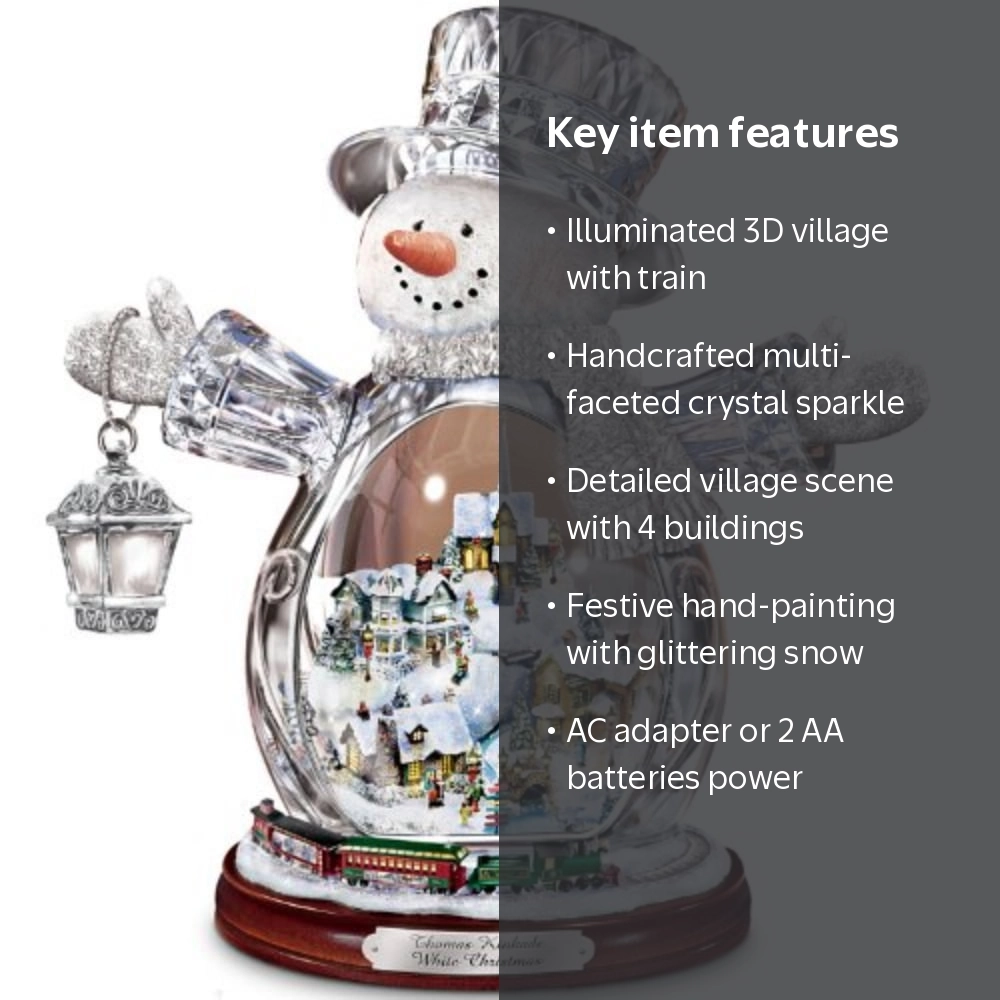 Bradford Exchange Thomas Kinkade White Christmas Crystal Snowman