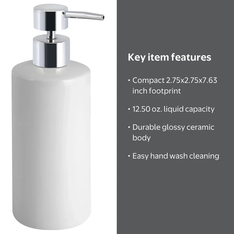 Mainstays Ceramic Lotion Pump White, 12.5 oz, Ceramic Soap