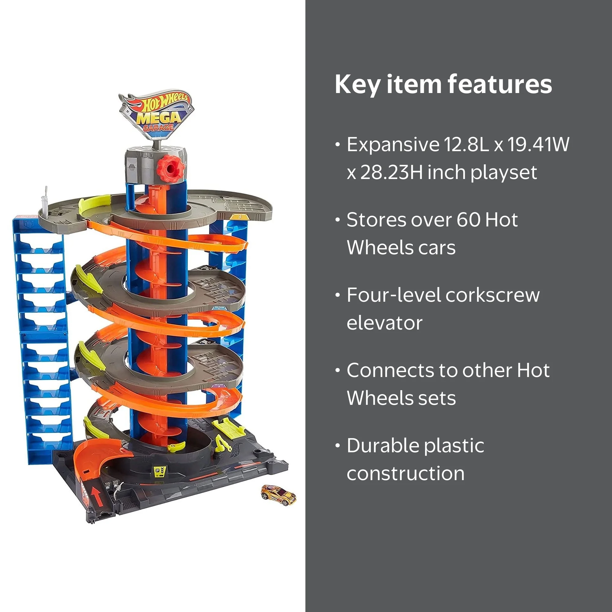 Hot Wheels City Mega Garage Playset, Track Race Set with Storage