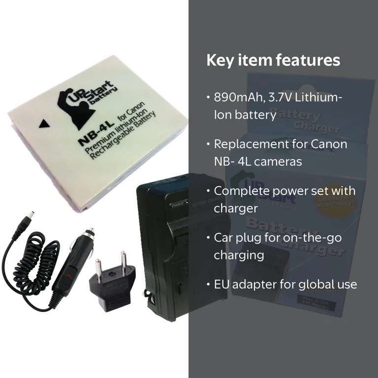 Canon PowerShot ELPH 100 HS Battery, Charger, Car Plug, EU Adapter