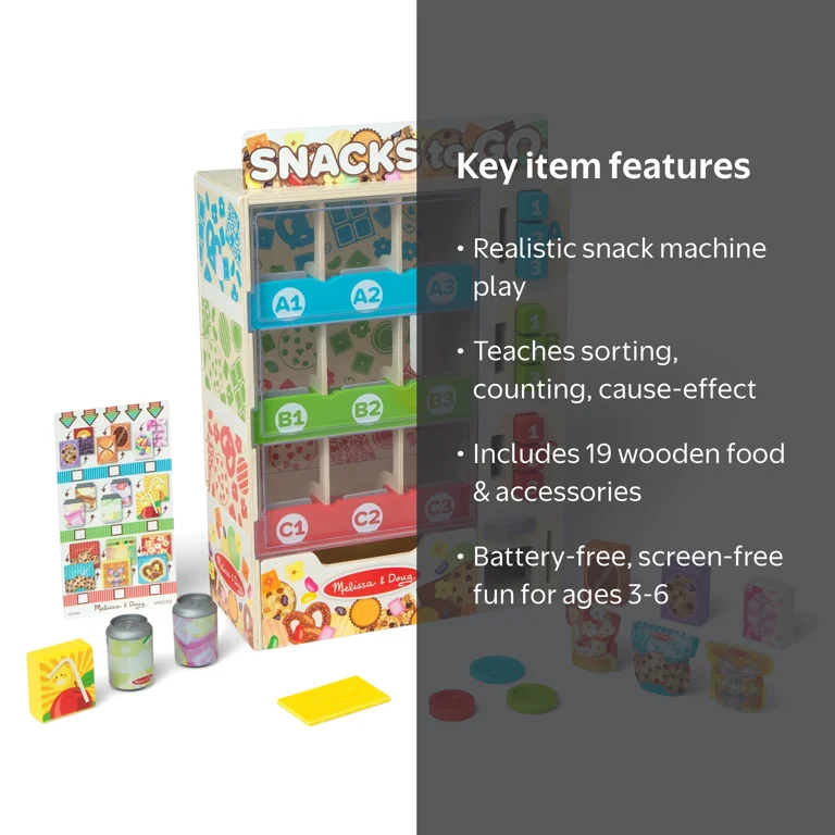 Melissa & Doug, Wooden Vending Machine Play Set, 19-piece, for