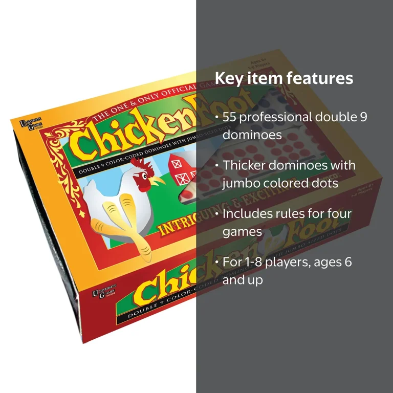 Puremco, ChickenFoot Double 9 Dominoes, for 1‚Äì8 Players, Size