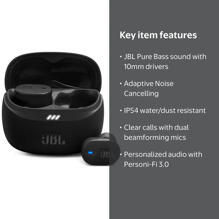 JBL, Noise Cancelling True Wireless Headphones, Tune Buds 2, Black