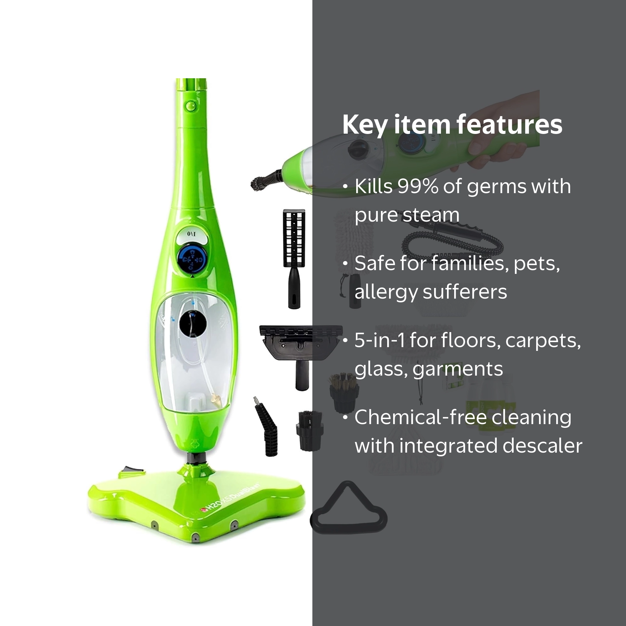 H2O X5 Steam Mop + Descaler, Chemical-Free Multi-Surface Cleaner