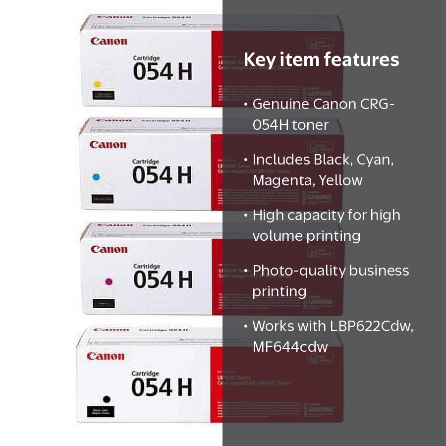 Canon 054 High Yield 4-Color Toner Set, Black/Yellow/Cyan/Magenta