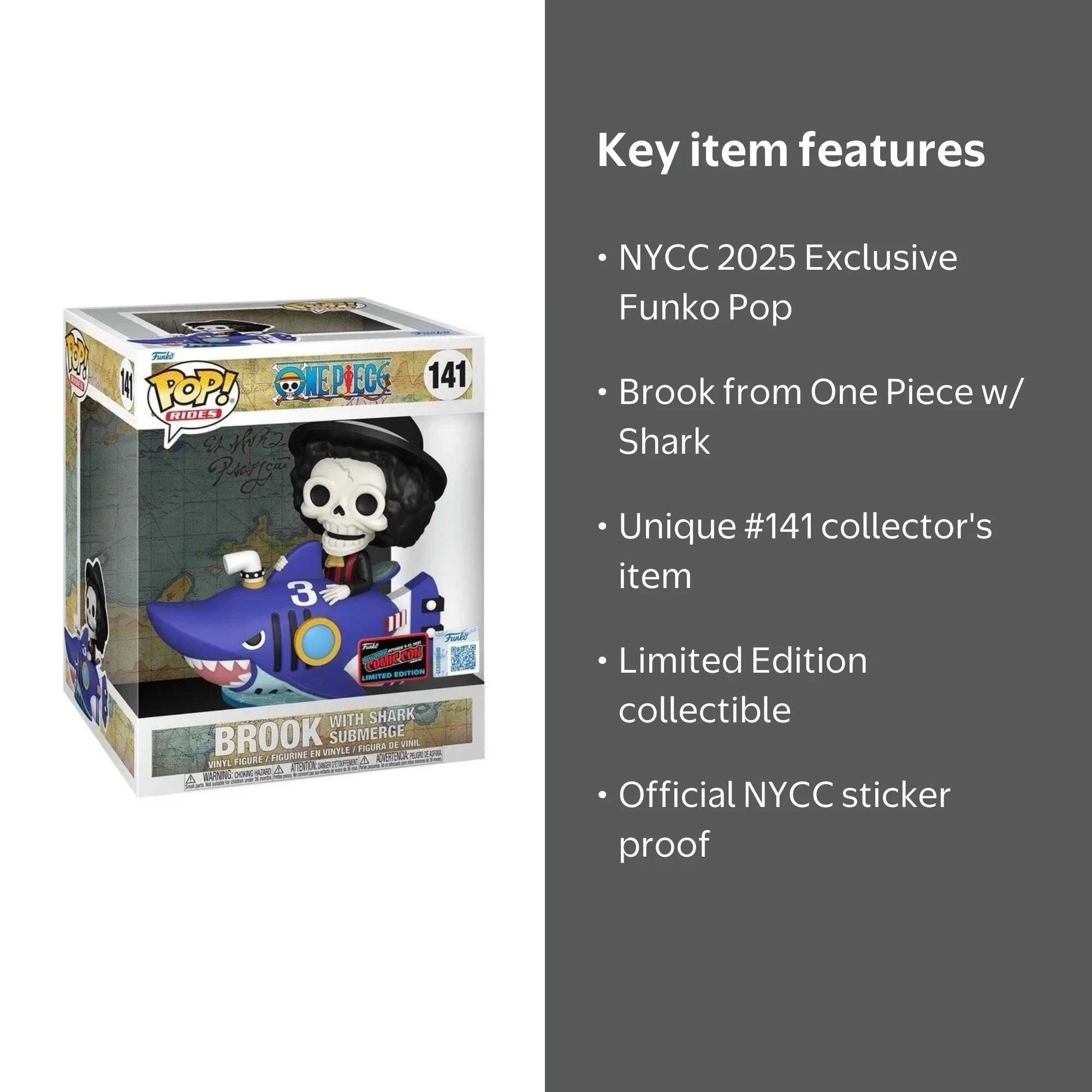 No.025★ショップ限定★ドクロシリーズ★pop-x★ NYCC 2025 Funko Pop Anime One Piece Brook with Shark #141 Official