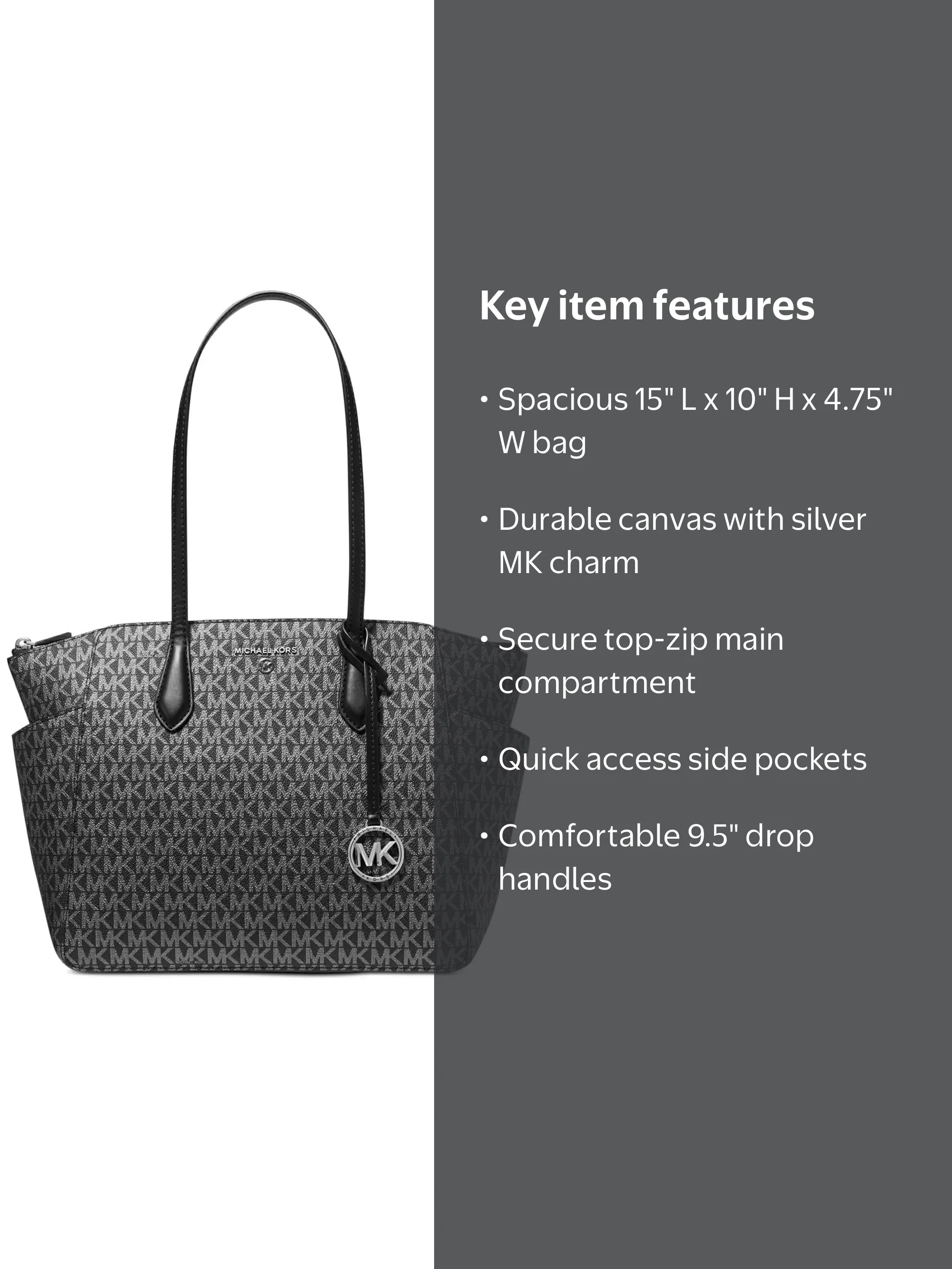 Michael Kors Marilyn Medium Signature Logo Tote Bag, Black/Silver 