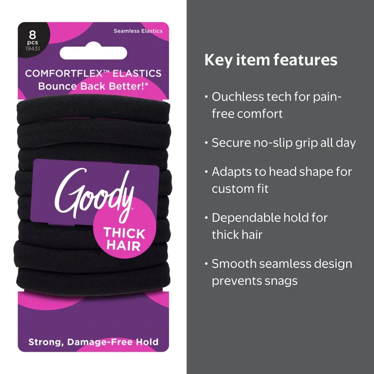 Goody ComfortFlex Ouchless Black Seamless Elastics, No-Slip  display picture 3