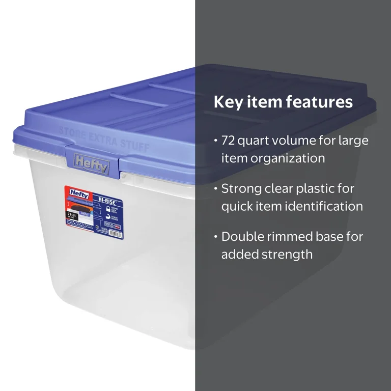 【BF Airy】 DLIVE clear blue Hefty 72 Quart Clear Plastic Storage Container with Secure Latches