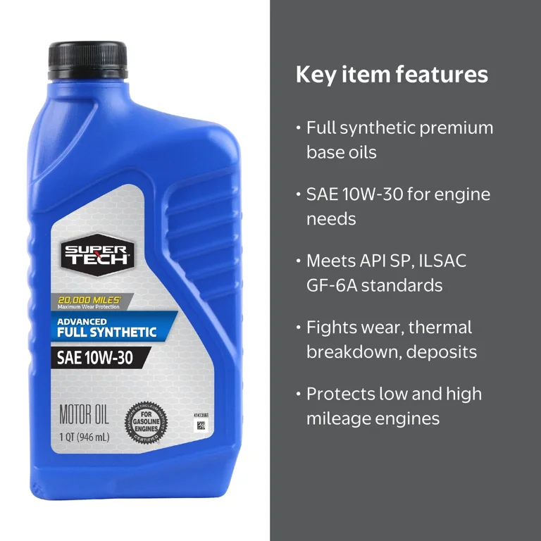 Super Tech Full Synthetic Motor Oil SAE 10W-30 1 Quart for