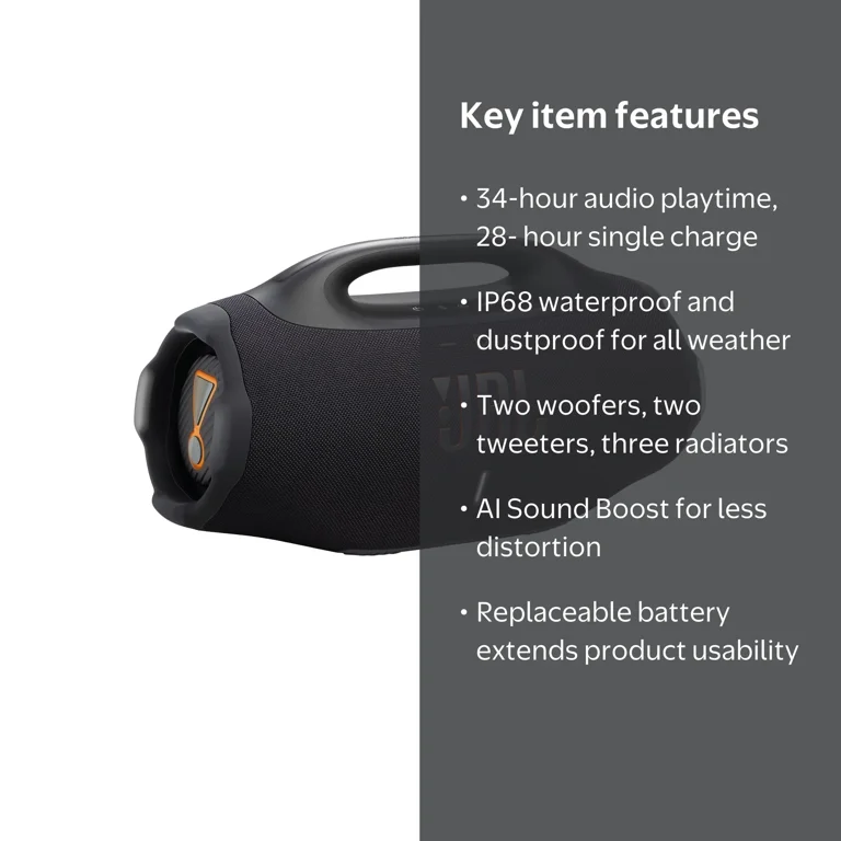 JBL, Portable Waterproof Speaker, Boombox 4, Black - Walmart.com
