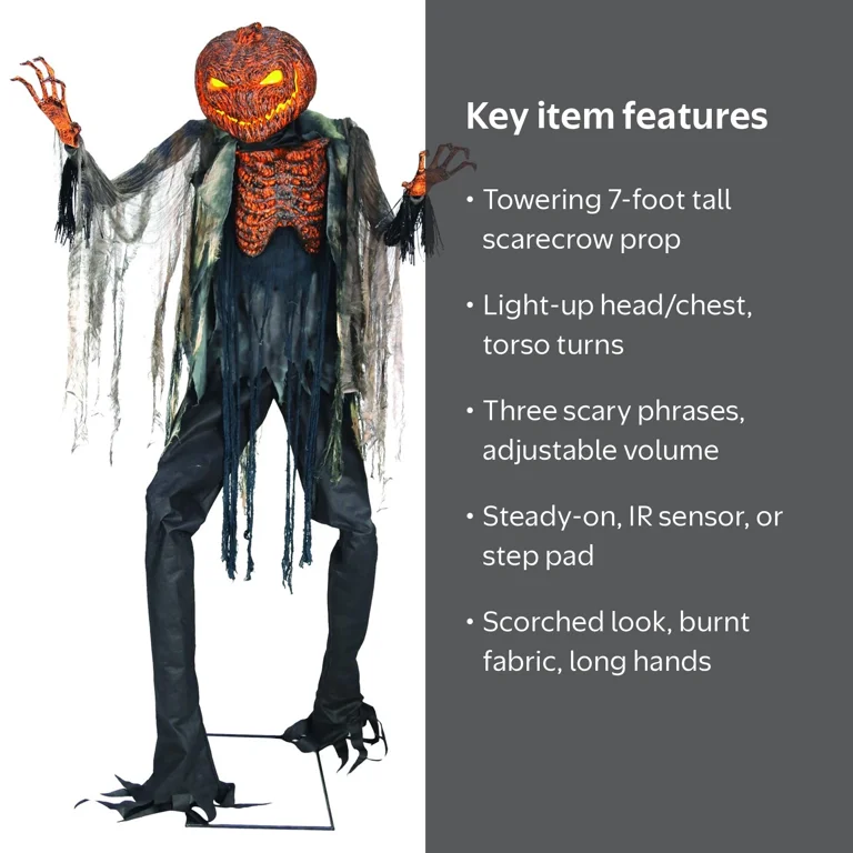 7ft. Scorched Scarecrow Animated Halloween Decoration, Indoor Prop