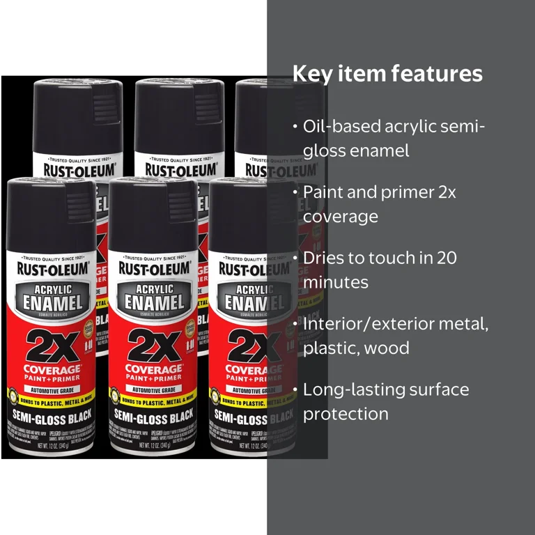 6 Pack, Black, Rust-Oleum Automotive Semi-Gloss Acrylic Enamel 2X