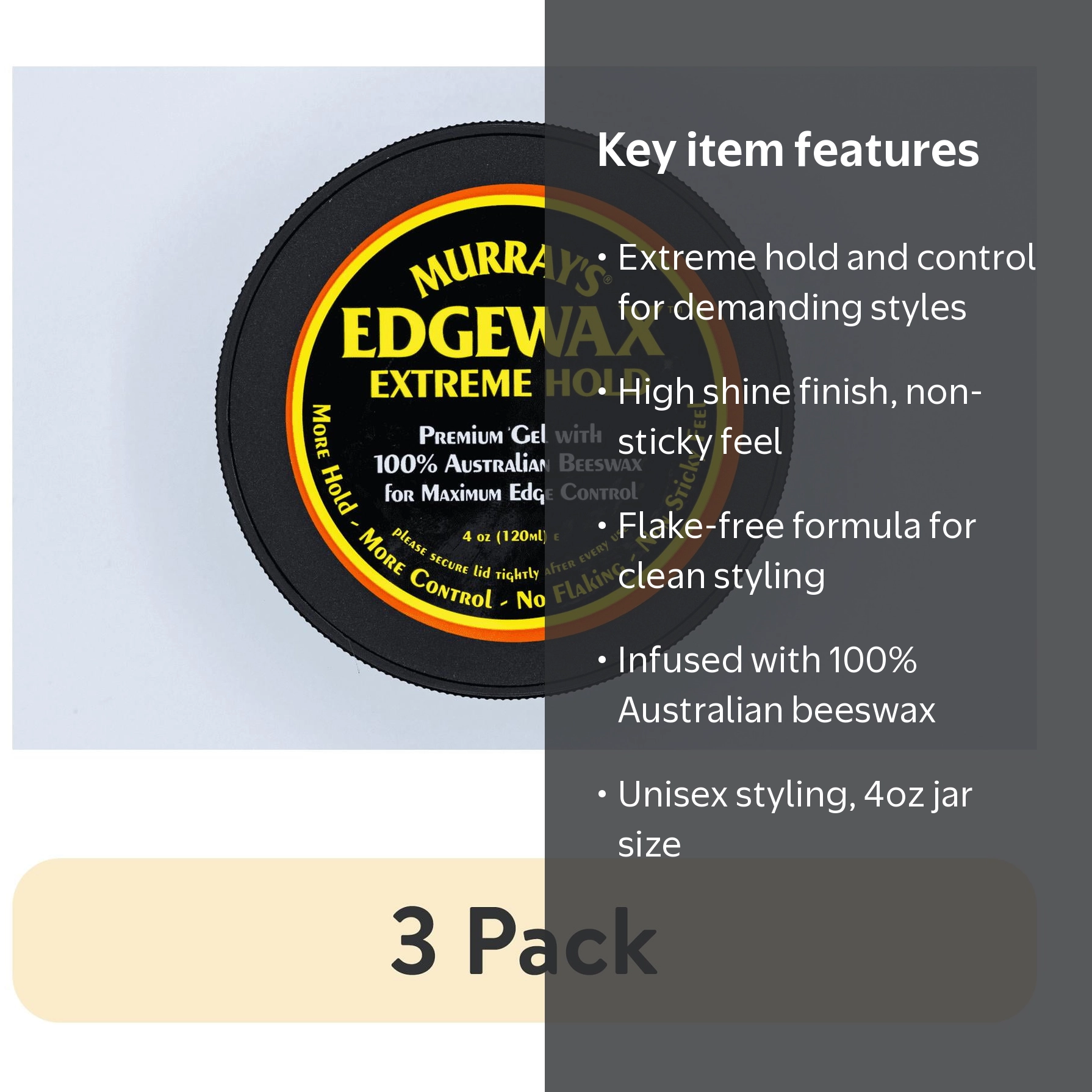 3 pack) Murray's Edgewax Extreme Hold Hair Gel, 4 oz., Unisex, No