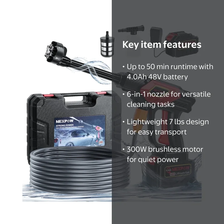 Nexpow Cordless Pressure Washer, 1000PSI 2.4GPM Power Washer, 6-in